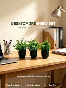 6pcs Artificial Greenery Potted Plants Set, Includes Eucalyptus Leaves, Rosemary, Magnolia, Black Plastic Mini Pots, Suitable For Home Indoor Office Desk, Country Style, Bathroom Decor, Patio Decor, Gifts, Garden Decor, Bedroom, Outdoor Plants, Gardening, Artificial Greenery Set - Green - View 10