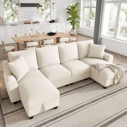 Flieks Modern Luxury Chenille U-Shaped Sectional Sofa With 2 Storage Chaise Lounges, 2 Square Cushions, Comfy Couch For Living Room, 272 X 131.5 X 84 Cm