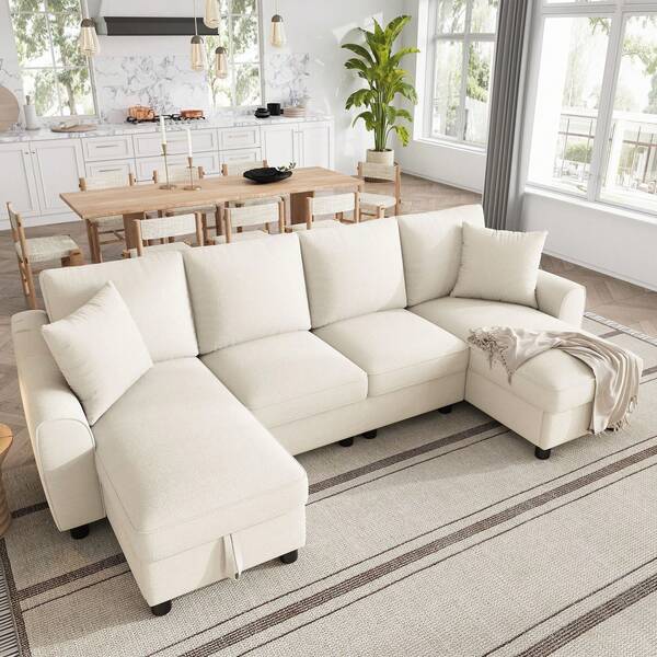 Flieks Modern Luxury Chenille U-Shaped Sectional Sofa With 2 Storage Chaise Lounges, 2 Square Cushions, Comfy Couch For Living Room, 272 X 131.5 X 84 Cm