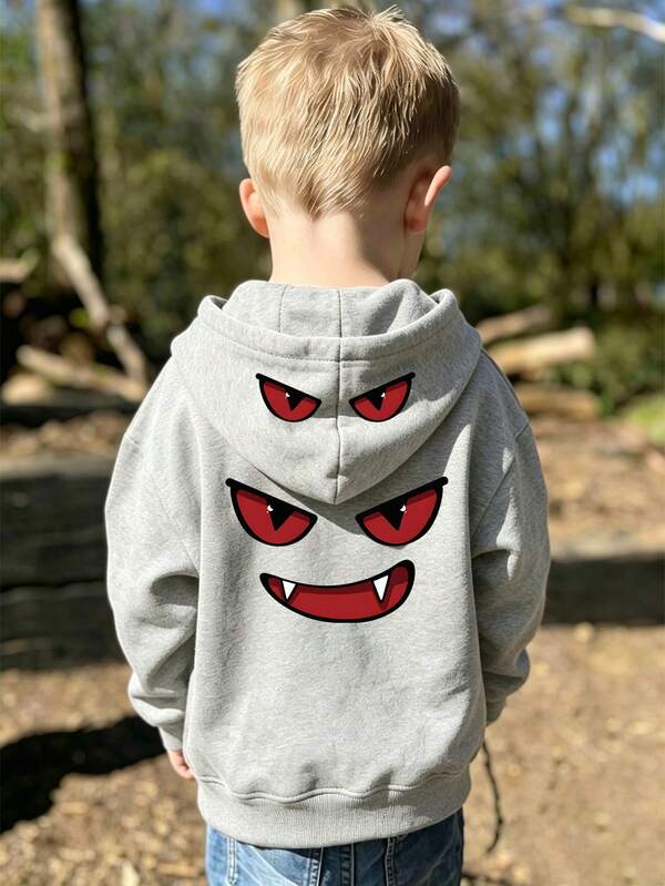 Young Boy Fun Print Pullover Sweatshirt, Warm & Comfortable Thermal Lined Pullover Sweatshirt For Autumn/Winter