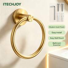 1pc Wall-Mounted Towel Ring Holder, Bathroom Kitchen Storage Accessory, Drill-In Screw Installation, Durable Towel Hook Above Sink Countertop, Towel Rack - Towel Ring Rack - View 1