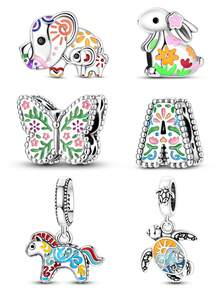 Silver Plated Animal Letter Charms,Rabbit Elephant Turtle Butterfly Horse Beads Pendant,Spring Holiday DIY Jewelry Gift Fits Bracelet Necklace - Multicolor - View 2