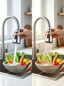 1pc 720° Rotating Pull-Out Kitchen Faucet, Dual Mode High Arc Sink Faucet, Dual Water Outlet Mode High Arc Single Handle Vegetable Basin Faucet, Modern Pastoral Style Kitchen & Bathroom, Brushed Nickel Modern Kitchen & Bathroom, Essential Home Goods - Pull-out Kitchen Faucet - View 8