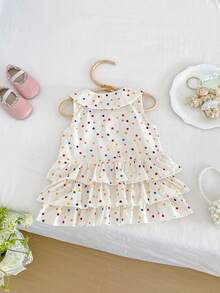 1pc Girls Outdoor Casual Sweet Multi-Layer Ruffle Colorful Polka Dot Sleeveless Dress Summer - Apricot - View 5