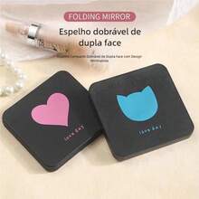 Adegree Espelho De Maquiagem Dobrável Quadrado Vaidade Portátil Espelhos De Mão Dupla Face Compacto Bolso Cosméticos Nov - Gatinha - Visão 5