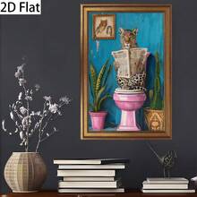 A Vibrant Leopard Print Reading Newspaper Canvas-Printed Wall Art Decoration With A Retro Golden Frame, Suitable For Living Rooms, Bedrooms, Offices, Dining Rooms, Home Decorations, Room Decorations, And Wall Decorations. - With Frame - View 3