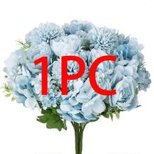 1/4pcs Artificial Peony Hydrangea Bouquet, Suitable For Wedding Decoration, DIY, Bridal Bouquet, Wrist Corsage, Headpiece, Wedding Car Decor, Door Decor, Home, Restaurant, Bedroom, Vase Decor, Party Decoration, Valentine's Day And New Year Gift - Blue - View 11