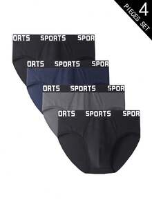 4pcs Underwear, Letter Waistband Fashionable Triangle Pants, Comfortable And Soft Elastic Boxer, Suitable For Daily Wear, Back To School Men's Gift - Multicolor - View 2