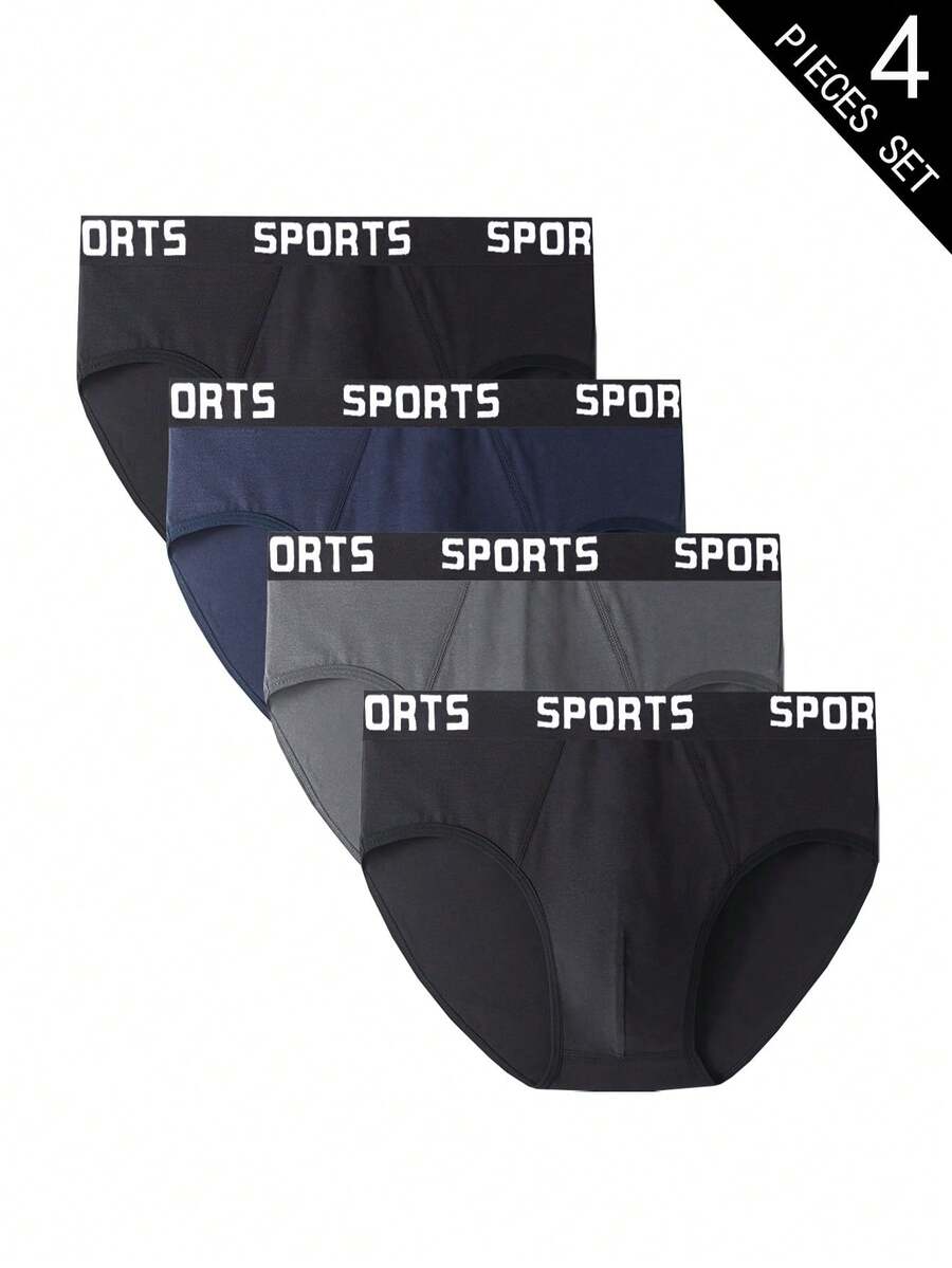 4pcs Underwear, Letter Waistband Fashionable Triangle Pants, Comfortable And Soft Elastic Boxer, Suitable For Daily Wear, Back To School Men's Gift