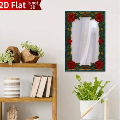 1 pieza Espejo plano 2D para decoración de habitación, decoración de pared de espejo para dormitorio, decoración de pared de espejo acrílico y madera, adecuado para sala de estar, dormitorio, hogar y baño, 2D plano, perfecto para decoración de habitación