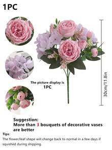 1 Buket Bunga Peony dan Hydrangea Buatan, Sempurna untuk Dekorasi Rumah, Dapur, Musim Gugur, Luar Ruangan, Meja, dan Pernikahan, Plus Cocok Sebagai Hadiah untuk Wanita atau untuk Dekorasi Kembali ke Sekolah dan Halloween - Berwarna merah muda - View 3