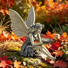Sitzende Feenstatue aus Harz - Gartendekoration, Feenform Vogelspender, Harz Feengarten Statue Vogelspender, süße Elfenfigur Ornament, geeignet für Garten, Terrasse, Rasen, Blumenbeet, perfekt als Einweihungsgeschenk für Frauen, Mütter, Weihnachten, Harz Handwerk - Universal - Übersicht 3