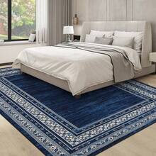 Techigher Modern Washable Area Rug - Non Slip Geometric Bordered Living Room Carpet, Foldable Thin Low Pile Floor Cover For Bedroom, Kitchen, Dining Room - Blue - View 3