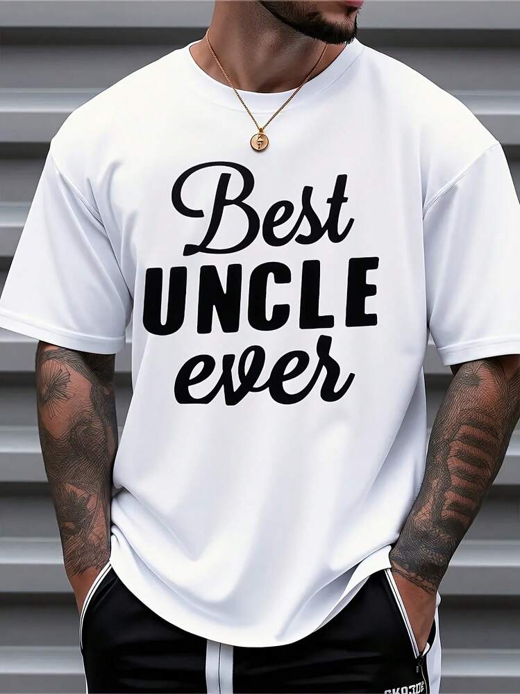 Bästa Farbror Någonsin - Herr T-shirt med Värmeöverföringstryck - Kortärmad, Normal Passform, Vit Sommar T-shirt med Tryck - Vitt - Visa 1