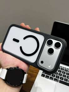 Luxury Shockproof Anti-Drop 3-In-1 Magnetic Transparent Acrylic Phone Case With Short Lanyard, Compatible With IPhone 17 Pro Max 17 Pro 17 16 Pro Max 16 Pro 16 15 Pro Max 15 Pro 15 14 Pro Max 14 Pro 14 13 Pro Max 13 Pro 13 12 Pro Max 12 Pro 12 11, Supports Wireless Charging, High-Quality Protective Case - Black - View 3