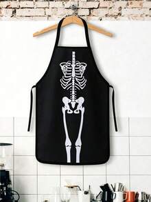 4Pcs/1pcDay Of The Dead Print Apron, Sugar Skull Skeleton Pattern Kitchen Apron For Cooking Baking Halloween PartySkeleton Apron For Halloween, White Human Skeleton Bones Print Black Kitchen Apron - Multicolor - View 15