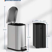 Slim 10L  Metal Bathroom Trash Can With Lid – Step-On Pedal, Soft Close, Removable Inner Bucket, Odor Control – Appropriate For Bedroom, Kitchen, Office - C - View 2
