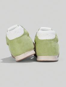 Flipark Retro Patchwork Mesh Suede Sneakers For Women, Breathable Lace Up Low Top Casual Walking Trainers - Green - View 3