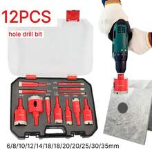 12pcs Heavy Duty Diamond Hole Saw Set, Hole Saw Drill Bit Set For Marble, For Wet And Dry Use, Can Drill Ceramic Tiles, Glass, Marble, Rock Slabs And Other High-Hardness Stones, Suitable For Manual And Home Decoration Scenes - Red - View 1
