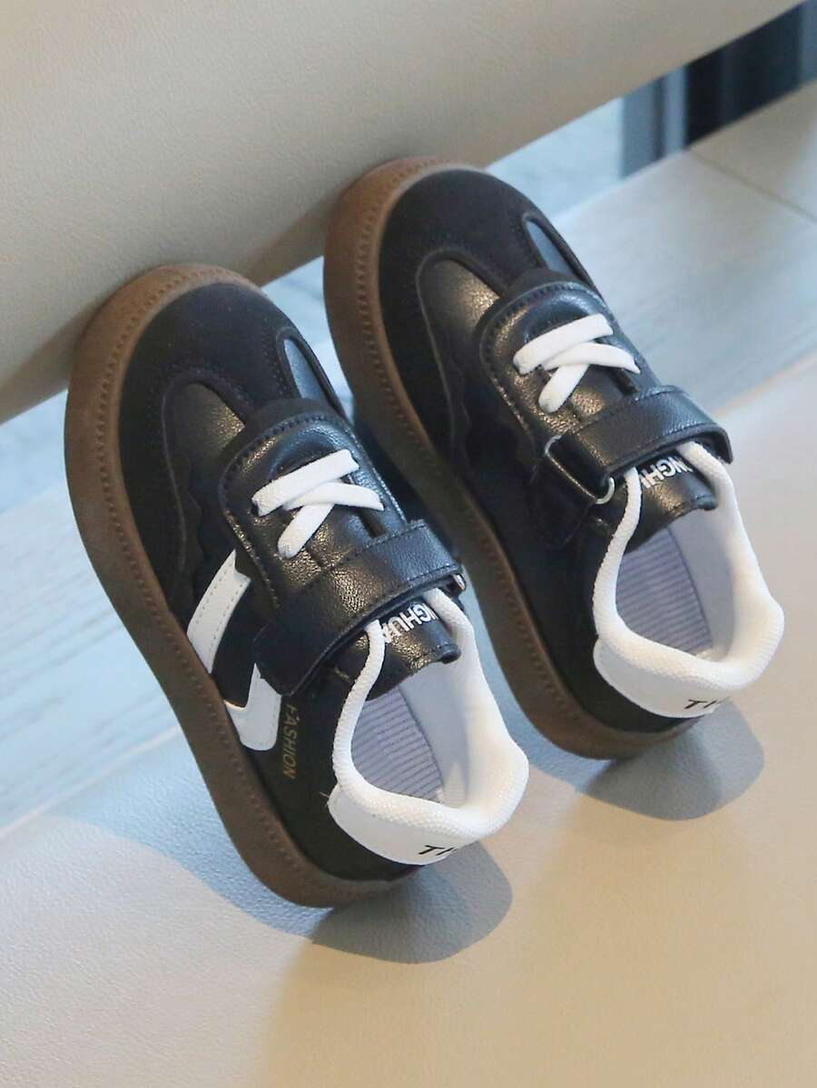 Kids Vintage Training Shoes Spring Autumn New Style Unisex Toddler Hook And Loop Leather Upper Waterproof Soft Sole Casual Sneakers