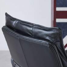 Home Office Desk Chair, Ergonomic Leather Computer Chair With Wheels And Oak Armrests, Height-Adjustable Swivel Executive Chair WL - 黑色 + 真皮 - 查看 6
