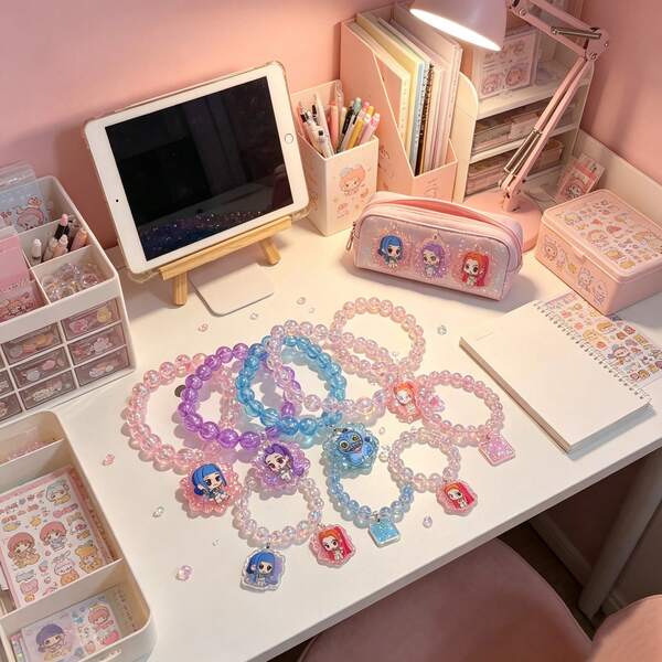 KPop Demon Hunters K‑Pop Demonhunterss Korean Manhwa Themed Charm Beaded Bracelets, Printed With Rumi, Mira, Zoey Character Patterns. Suitable For Daily Wear And Themed Parties, Birthday Party Supplies Favors, Birthday Party Supplies Favors, Travel Essentials, Also Ideal For Halloween, Party Bag Fillers
