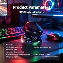 Earphone Bluetooth Gaming Klasik X15, Headphone Nirkabel, Mendukung Pengisian Daya Tipe-C [Kabel Pengisian USB Tidak Termasuk] - View 5