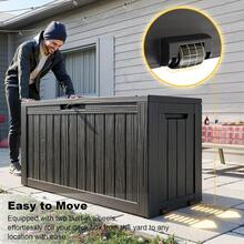 85 Gallon Outdoor Waterproof Resin Storage Deck Box Lockable Outside Bench UV Resistant Bin Patio Porch Furniture Pool Float Garden Tool Cushion Black - Grey - View 10