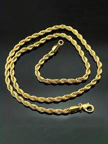 1pc Elegant Chain Necklace Men's Wedding Anniversary Accessory Gift - Gold - View 8