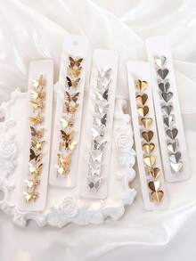 10pcs Minimalist Rhinestone Small Hair Clips, Shiny Metallic Color Bead Hair Clips, Mini Claw Clips, 3D Butterfly Hair Clips, Heart-Shaped Hair Clips, Suitable For Daily Wear, Valentine's Day Updo Or Braided Hairstyles - Multicolor - View 7