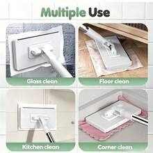 Reusable Facial Cloth Mop With 4Pcs Mop Cloths, Wet & Dry Dual Use Cleaning Mop,One-Button Detachable Flat Mop, Automatic Clamp Design, No-Hand Wash Household Mop Suitable For Floors, Windows, Kitchens And Bathrooms - A - 查看 10