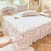 3 Piecesskin-Friendly Korean-Style Princess-Style Lace Bed Skirt Set, Including 1 Bed Skirt And 2 Pillowcases. Made Of Breathable Polyester, With High-Definition Printing. Suitable For All Seasons And Suitable For Home Or Dormitory Decoration. - Multicolor - View 1