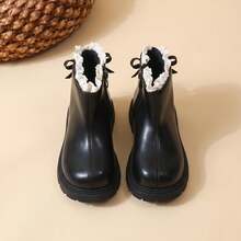 1 Pair 2026 New Girls' Ankle Boots, Lace Trim Back Zipper Thick Sole Design, Gentle Minimalist Style, Suitable For Daily Wear And Birthday Parties - Black - View 5
