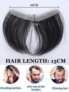 Intranet 1.5*16/2*16CM Men's Thin Invisible Frontal Bangs Hairpiece, Sideburn Hair Patch, Invisible Seamless Ultra-Thin PU Leather Hairline Replacement Piece, Balding Hairline Coverage, Frontal Bangs Hairpiece, Halloween - Black - View 16