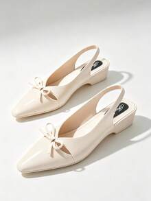 Women's Pointed Toe Slingback Low Heel Sandals, Gentle Style Bow Knot Low Vamp Chunky Heel Pumps, Commute Versatile Closed Toe High Heel Sandals - White - View 1