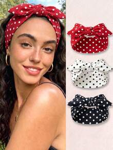3pcs Polka Dot Bow Headbands, Women's Vintage Knotted Rabbit Ear Hairbands, Cute Elastic Hair Accessories, Hair Knots, Tropical Style Headbands - Multicolor - View 1