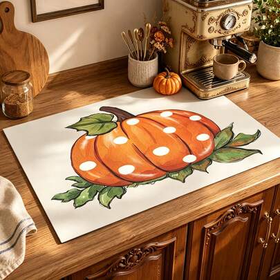 1pc Thanksgiving Pumpkin Pattern Absorbent Drying Mat, Kitchen Decor Coffee Machine Mat, Laundry Room Accessory Handmade Coffee Pot Drip Tray, Kitchen Floor Mat, Dining Table Mat, Kitchen Counter Dish Drying Mat, Breakfast Mat, Heat-Resistant Drip Tray With Non-Slip Pad, Diatomaceous Earth Drip Tray, Stain Hiding, Super Absorbent Kitchen Drip Tray, Easy To Clean Dish Rack Mat, Perfect For Kitchen, Dining Table, Coffee Shop, Bar, Holiday, Party, Home Decor, Holiday Gift