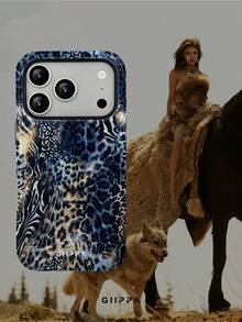 GIIPPA 1件 藍色豹紋、斑馬紋、虎紋拼接設計手機殼，適用於 Phone 17 Pro Max，相容 Phone 16 Pro Max、15 Pro Max、14 Pro Max、11/12/13/14/15/75 Pro Max Plus，韓式高端時尚趣味優雅設計，男女皆宜，聖誕節、情人節、復活節、婚禮季和生日送女友的完美禮物！ - 藍色 - 查看 7