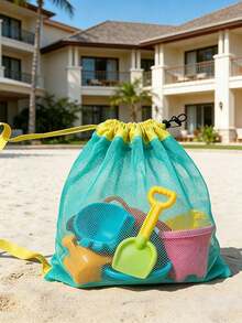 1pc Mesh Beach Bag, Shell Series With Zipper And Adjustable Shoulder Strap, Cute Beach Tote Bag, Suitable For Collecting Shells, Beach Toys And Swimming Gear, Toy Storage Organizer Bag, Cruise Travel Essential, Camping Beach Necessity - A - View 2