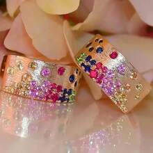 Tsnamer Huitan Women's Hoop Earrings, Gold Luxury Accessory, Suitable For Weddings And Parties, Fashionable Inlaid With Bright Colorful CZ Crystals, Exquisite Jewelry Gift - earrings - View 6