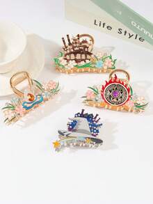 Kawaii Fantasy Magic Large Hair Claw, Floral Rhinestone Castle Wizard Hat Design Metal Hair Claw Accessories For Girls Cosplay - Multicolor - View 10