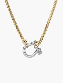 Vandermere 18K Gold Plated Stainless Steel Box Chain Necklace With Dual-Tone Chunky Clasp Pendant, Waterproof Jewelry For Women - Multicolor - View 8