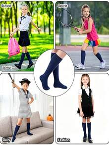 6/1 Pair Cable Knit High Tube Socks, Unisex Kids Seamless Uniform Dress Socks, Suitable For Autumn/Winter Daily Wear, Back To School, White, Navy Blue - Multicolor - View 11