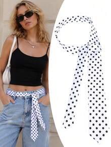 Black And White Polka Dot Solid Color Minimalist Knotted Belt, Versatile Tie Suitable For Daily Wear With Pants And Skirts - Black and White Polka Dots - View 4