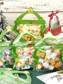 10/1pc Christmas Tree Shaped Reindeer Gift Bag, Reusable Sealed Plastic Zipper Snack Bag With Handle, Suitable For Candy, Holiday Party Gifts And Presents - One Size Fits All - View 3