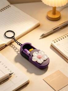 Portable Mini Pill Box With Fluorescent Flower Design, Portable Pill Box With Keychain, Office Worker Pill & Vitamin Storage Box, Handmade Mini Pill Box, Travel Medicine Storage Box, Daily Vitamin Pill Box, Pocket Pill Box, Compact Pill Box, Daily Pill Storage Container, Waterproof Pill Box, Daily Medication Organizer, Keychain, Home Essential, Travel Essential - Multicolor - View 3