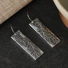 Women's Vintage Leaf Pattern Earrings, Artistic & Relaxed Style, Casual Retro Vibe; Easy To Pair For Daily Commute, Friends Gathering, Travel & Vacation - Silver - View 4
