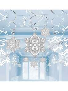 10/2 pièces Décorations suspendues en spirale blanc argenté avec flocons de neige, serpentins de plafond en feuille avec découpes de flocons de neige creux pour fête de Noël et hiver féerique, décoration de fenêtre, décorations suspendues en spirale de plafond pour Noël d'hiver - Plusieurs styles - Voir 1