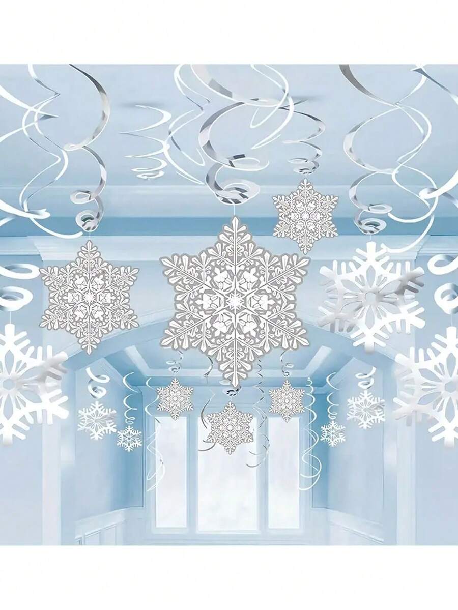 10/2 pièces Décorations suspendues en spirale blanc argenté avec flocons de neige, serpentins de plafond en feuille avec découpes de flocons de neige creux pour fête de Noël et hiver féerique, décoration de fenêtre, décorations suspendues en spirale de plafond pour Noël d'hiver - Plusieurs styles - Voir 1