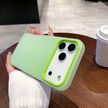 適用於 iPhone 17/17 Pro/17 Pro Max/16/15/14/13/12/11 系列手機殼，1件 Ins 風 2合1 磨砂波浪紋手機殼，全包防摔保護手機殼，17 Pro Max Apple 手機殼，時尚防摔全包手機殼 - 綠色 - 查看 2
